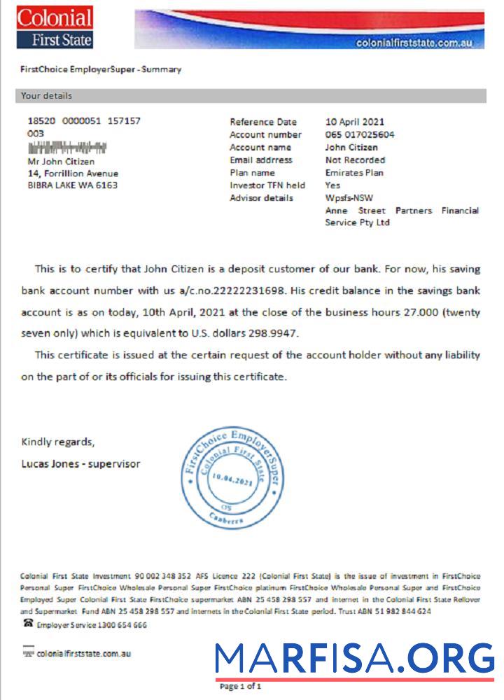 Printable Australia Colonial first state reference sample